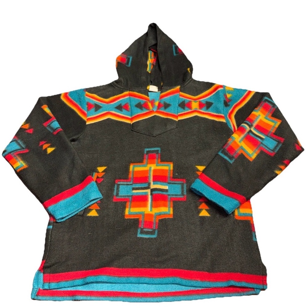 El Paso Saddle Blanket Co Hoodie Mens Small Aztec Tribal Native Fleece Black